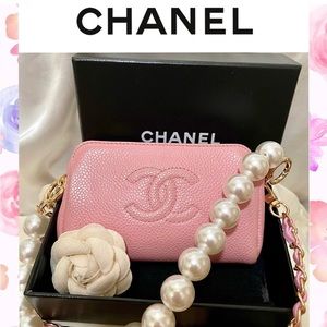 ⚡️💖Auth💖⚡️CHANEL Mini Caviar Wallet Pochette Crossbody Pouch/Clutch Bag Pink🦋